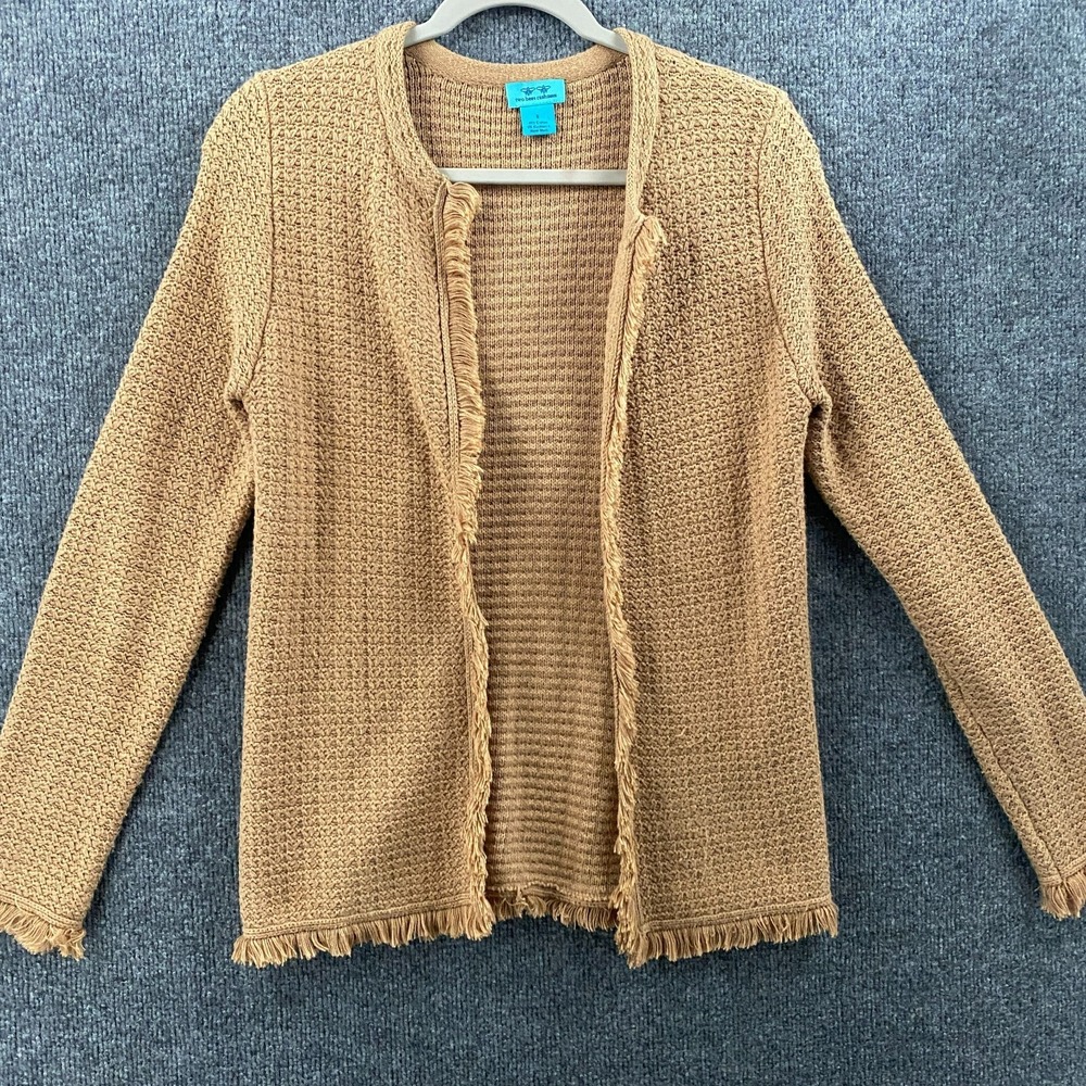Two Bees Cashmere Cardigan Small Brown Open Front Knit Boho Classic Casual Prep